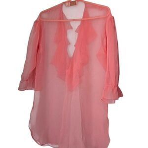 Victoria's Secret Vintage Sheer Coral Pink Ruffled Blouse Size Small